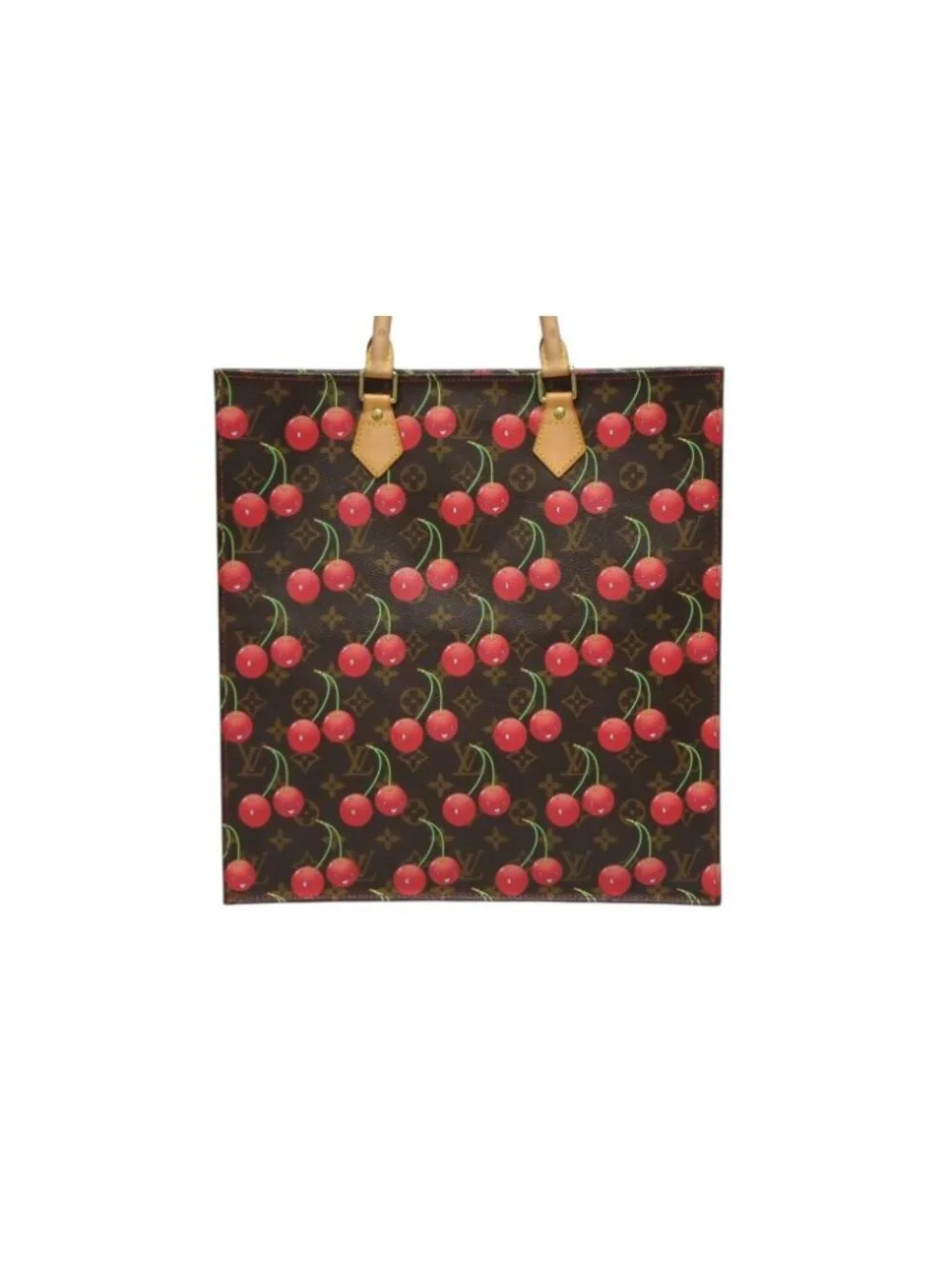 Louis Vuitton Monogram Cherry Sac Plat Tote Bag Brown Takashi Murakami Summer